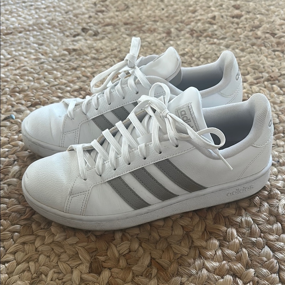 Adidas White and Silver Cloudfoam Sneakers